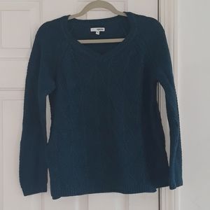 Teal V-Neck Textured Cable Knit Sweater Size XL